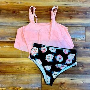 Women’s High Waisted Flounce Top 2 Piece with Adjustable Double Straps